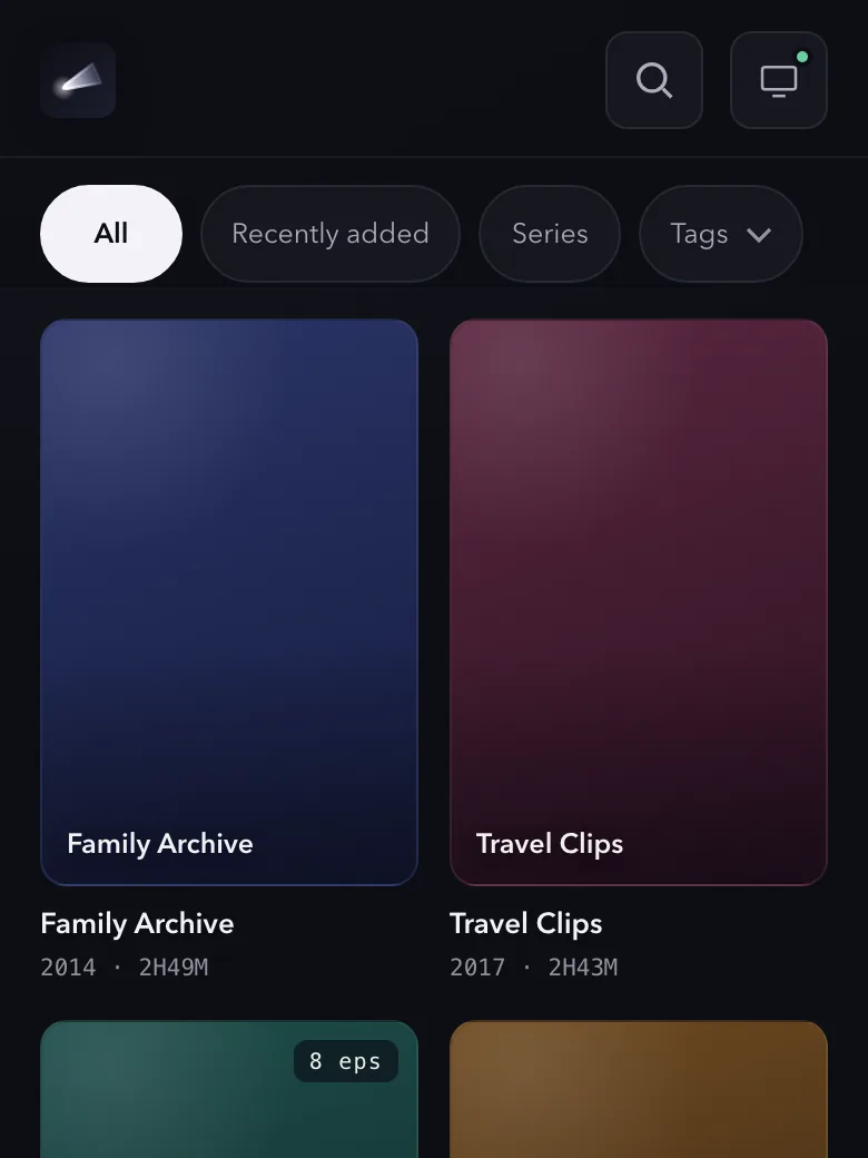 The Reelloft phone library showing demo titles.
